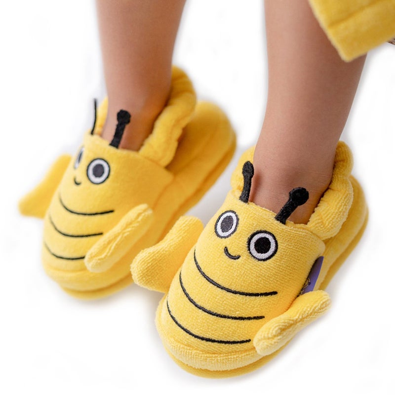 Milk & Moo Toddler Slippers, 18cm 100% Cotton, Kids Indoor Slippers, Non-Slip Soft Sole, Slip-On Lightweight, Breathable, Ideal for Home, Bath, Indoor Use, BuzzyBee Design, For Boys and Girls, 2-4 Years Old - Image 1